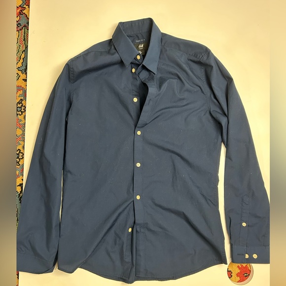 H&M Shirts Hm Mens Easy Iron Slim Fit Navy Collared Shirt Poshmark
